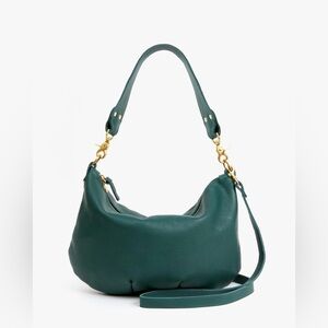 Clare V. Teal Moyen Messenger Leather Hobo Bag with Gold Hardware RARE